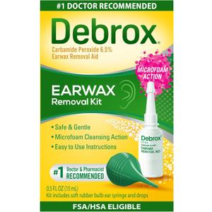 Debrox Ear Wax Removal Kit, Bulb Syringe & 0.5 Fl Oz Ear Wax Removal Drops with Carbamide Peroxide Pack Of 3 EXP. 2027-03