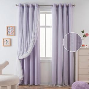 MYSKY HOME Lilac Curtains for Girls Bedroom & Nursery Kids Purple Lavender Blackout Curtains Double Layer with Polka Dots Sheer, Grommet Tops, 52x95 Inch, 2 Panels