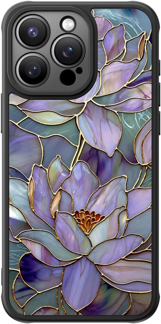 FUNMIKO for iPhone 14 Pro Max Case Military-Grade Protection & Wireless Charging - Trendy Floral Design for Women Girls, Non-Slip Matte Phone Cover with Shockproof Corners - Dreamy Lotus