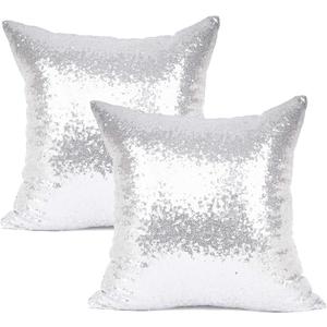 YOUR SMILE Pack of 2, New Luxury Series Silver Bling Decorative Glitzy Sequin & Comfy Satin Throw Pillow Cover Cushion Case for Wedding/Christmas,22"x22" YOUR SMILE Pack of 2, New Luxury Series Silver Bling Decorative Glitzy Sequin & Comfy Satin Throw Pillow Cover Cushion Case for Wedding/Christmas,22"x22"