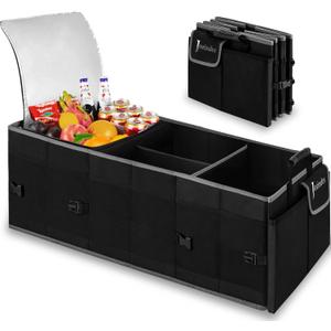 Trunk Organizer With Built-In Insulated Leak Proof Cooler Bag,Collapsible Cargo Organizer For Suv With Non Slip Bottom Strips,3 Large Compartments Foldable Waterproof Portable Car Storage Box