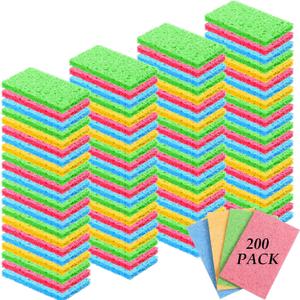 Zhengmy 200 Pieces Sponges Kitchen Compressed Sponges Bulk Natural Dish Sponge Compressed Wood Pulp Cleaning Sponge Without Scratching for Kitchen Bathroom, 3.9 x 2.4 x 0.12 Inch (Multicolor)