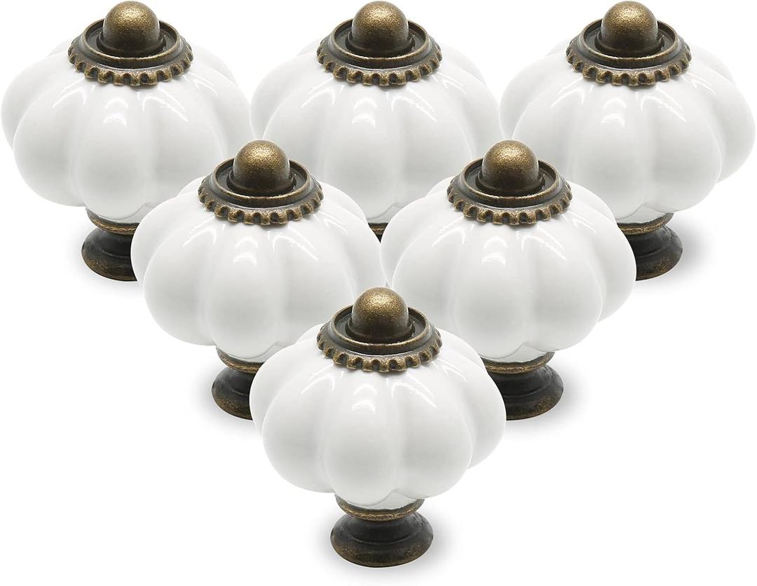 12pcs White Vintage Ceramic Cabinet Knobs, Dresser Drawer Door Pulls with Mounting Screws