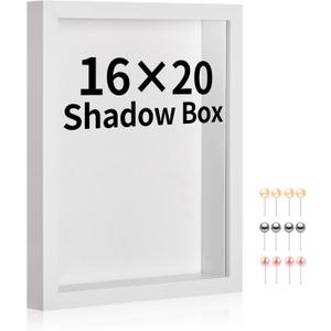 16x20 Shadow Box Picture Frame Display Case with Soft Linen Back-Thickened Panel,Large White Deep Shadow Box Frame 16x20 for Jersey Graduation Items Flower Photo Craft Memorial