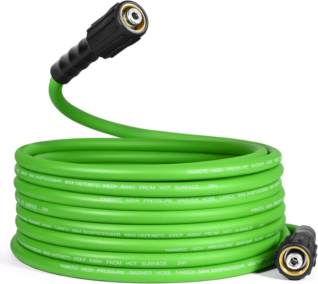 YAMATIC Flexible Pressure Washer Hose 35FT, 3400 PSI 1/4'' Power Washer Hose Replacement for Gas&Electric Washer, Kink Resistant Extension Leak-Free M22 Fittings, Green