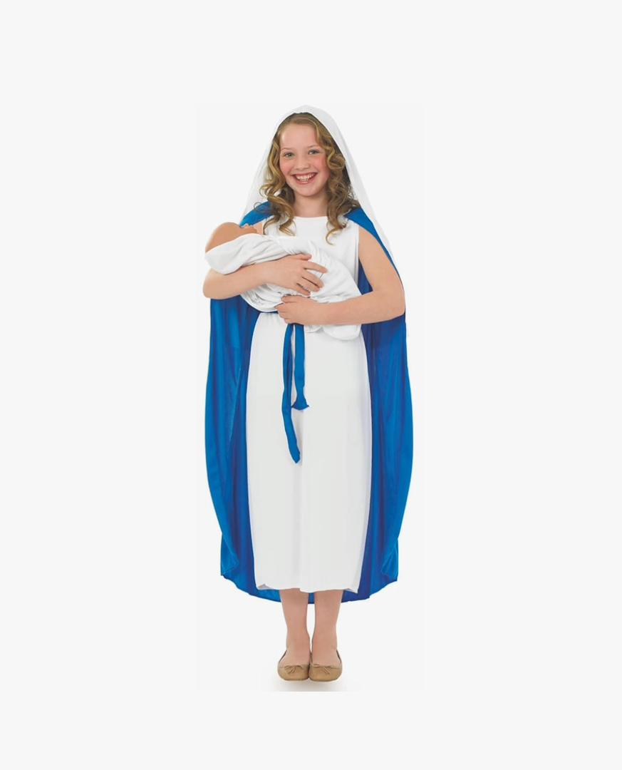 fun shack Virgin Mary Costume for Kids, Saint Mary Outfit for Girls, Religious Dress-Up for Children, XS