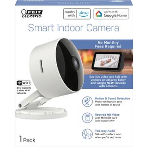 Feit Electric Indoor Security Camera with Motion Detection, 30ft. Night Vision, 360 Adjustable Head, 2.4GHz WiFi, 2-Way Audio, 1080p HD, Works with Alexa & Google Asst, Plug-in, White - CAM1/WIFI