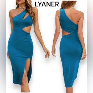 LYANER Women's  One Shoulder Ruched Sleeveless Bodycon Maxi Dress Small