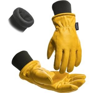 toolant Winter Leather Work Gloves for Men, 100% Grain Cowhide with Water Resistance, Warm Thinsulate Lining, Threaded Cuffs for Wind Protection, Reinforced Palm with Abrasion Resistance, Size Medium