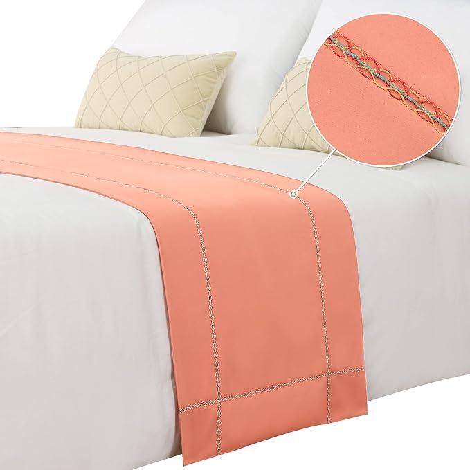 Bed Runner 210 x 50 cm for Queen Size Bed and Full Size Bed, Bed Throws for Foot of Bed, Coral Bed Runner Bedding Scarves Decorations for Bedroom Hotel Wedding Room
