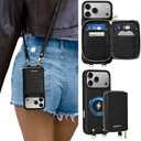 ORNARTO Magnetic Detachable Wallet Case for iPhone 17 Pro, [Compatible with MagSafe], Crossbody Wallet Case with Card Holder Wrist Strap, RFID Blocking PU Leather Wallet Phone Cover 6.3", Black