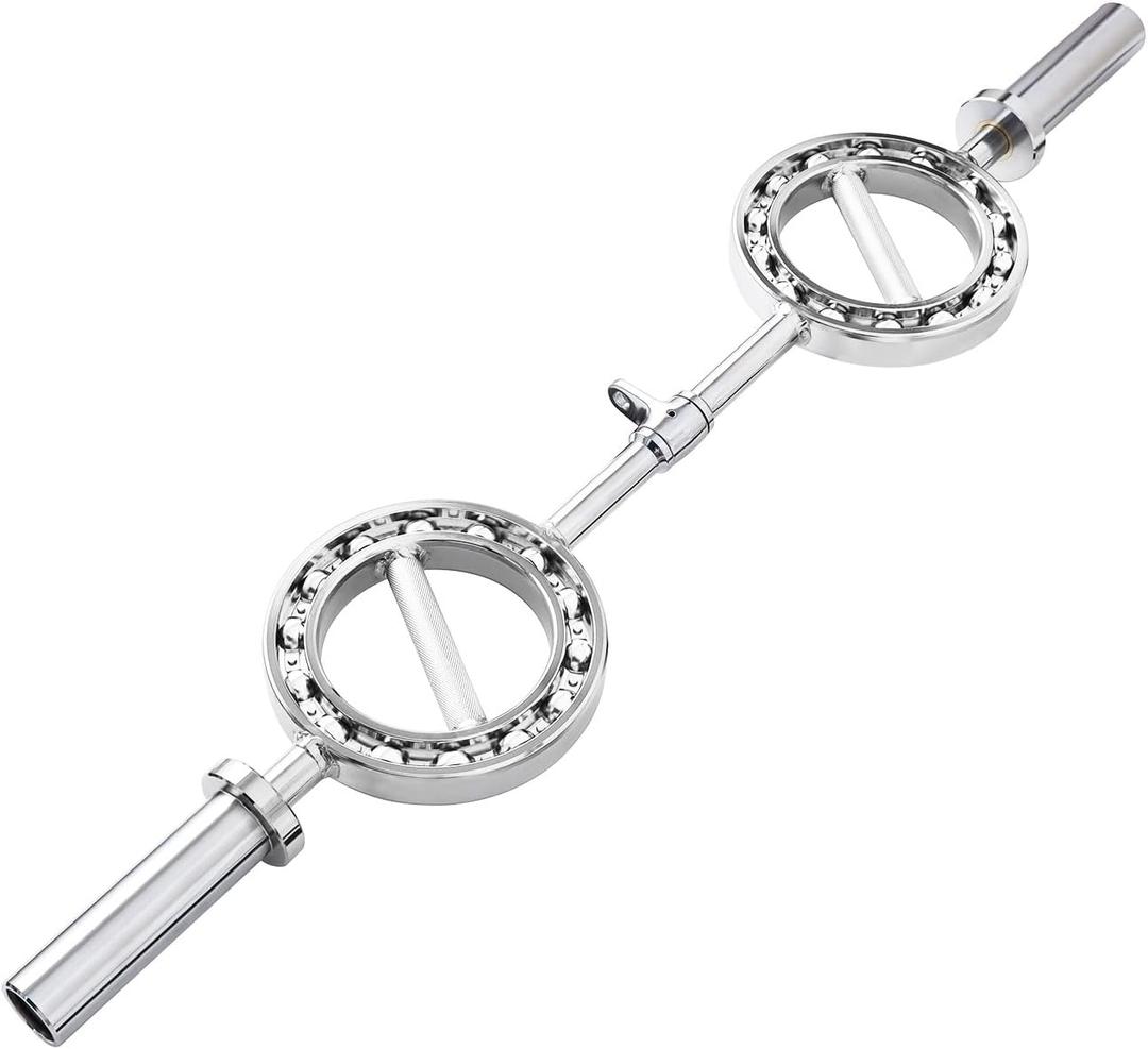 47 Chrome Steel Rotating Tricep Bar, 500LB | Eye-shape bar with 25mm knurled rotating handles, 2-inch Olympic plate fit, and cable machine compatibility