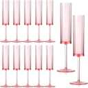 Acrylic Champagne Flutes 5.4 OZ Reusable Wedding Toasting Glasses Stemmed Coupes Square Champagne Glasses Rose Bride Wine Glasses for Party Birthday Christmas Anniversary 12 Pack Pink