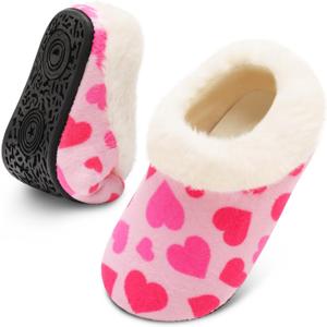 FEETCITY Toddler Slippers - Slip On Shoes for Girls & Boys, Lightweight & Warm Indoor Walking Shoes (8.5-9 Toddler, Pinkheart)