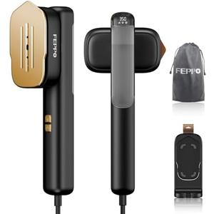 FEPPO Travel Steamer for Clothes, 110-240V Dual Voltage Portable Steamer & Iron 2 in 1, Fast Heat Up, 1100W Powerful Garment Steamer, Large Ceramic Heat Panel for Home & Global & Europe Traveling