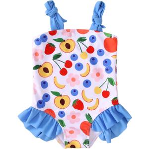 Ritatte Toddler Baby Girls Swimsuit Fruit One Piece Bathing Suit Flower Sleeveless Swimwear Summer Strap Ruffled Beach Wear