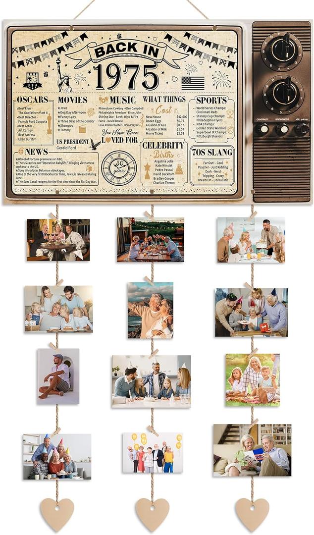 Holkcog 50th Birthday Decorations Gift for Women Men, Back in 1975 Poster Picture Frames Collage Wall, Cheer To 50 Years Old Party Picture Photo Frame, 50th Anniversary Table Decortions Party Supplies