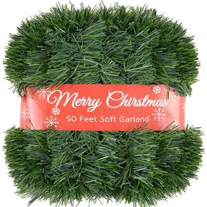 1 Pcs 50 Foot Christmas Garland for Indoor and Outdoor Decor -Thick & Fluffy Artificial Greenery Soft Garland for Fireplace, Staircase, Holiday & Wedding Decoration