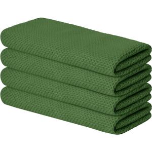 Artoid Mode 100% Cotton Olive Green Waffle Weave Kitchen Dish Cloths, 13x28 Inch Ultra Soft Absorbent Quick Drying Kitchen Dish Towels Set of 4