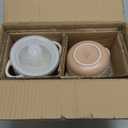 AmorArc 24 Ounces Soup Bowls with Large Handles and Lids, Stoneware Bowls Set of 2 for Soup,Stew, Noodle, Ceramic Kitchen Bowls With Embossed Patterns, Microwave&Dishwasher Safe, Light Beige