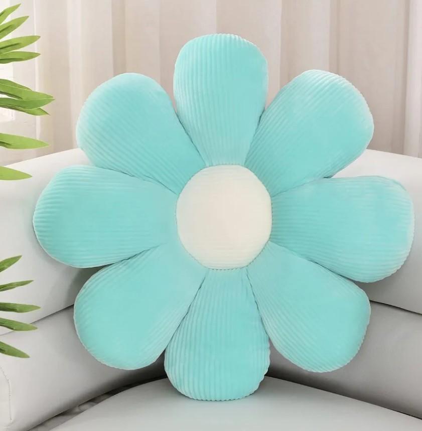 Flower Pillow, Shaped Throw Pillow Butt Cushion Floor Seating Cushion, Cute Room Decor & Plush Pillow for Bedroom Sofa Chair (Turquoise, 15.7" )