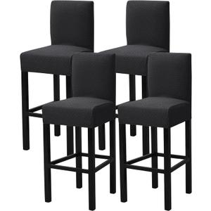 Gollense Bar Stool Covers Set of 4 Stretch Jacquard Barstool Slipcovers Washable Dining Chair Seat Covers with Back Removable Pub Counter Tall Chair Protectors for Kitchen Island Chairs (Black)
