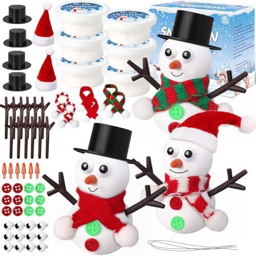 GYGOT 6 Pack Christmas Crafts for Kids,Build a Snowman Kit,Christmas Stocking Stuffers for Girls, Boys,Modeling Clay DIY for Holiday Activities