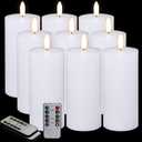 9 Pcs White Flameless Candles Flat Top LED Candles with Remote Timer, Pillar Flameless Candle Bulk Flickering Battery Operated Candle for Wedding Festival Outdoor Home Decor D 3'' H 6''