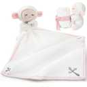 Kinlop Baptism Gifts for Baby Girl Boys Lamb Security Blankets Baptism Lamb with Christian Cross Soft Bedtime Newborn Toy(Pink)