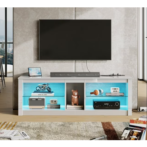 Bestier 55 inch TV Stand with LED Lights,High Gloss Entertainment Center Cabinet for Living Room,with Built-in Storage, White Bestier 55 inch TV Stand with LED Lights,High Gloss Entertainment Center Cabinet for Living Room,with Built-in Storage, White