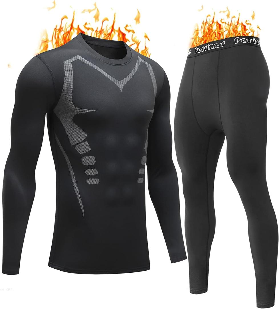 Upgraded Thermal Underwear for Men Long Johns Set for Cold Weather Base Layer Top & Bottom with Fleece Lined, Size: L