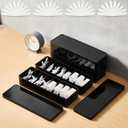Tatuo 4 Pcs Cable Organizer Box with Wire Ties, Plastic Cord Storage Box with Lid, Electronics Organizer for Home Office Desk Organizers and Accessories (Black)