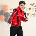 Red and Black Leather Jacket Cosplay PU Coat (L)