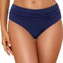 Tempt Me Women Mid Rise Bikini Bottoms Full Coverage Swimsuit Ruched Scrunch Swim Bottom (Navy Blue, Medium)