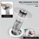 Bathroom Sink Drain Strainer,Pop Up Bathroom Sink Stopper with Removable Stainless Steel Filter Basket Hair Catcher, Bathroom Sink Stopper for US Bathtubs, Showers & Floor Drains