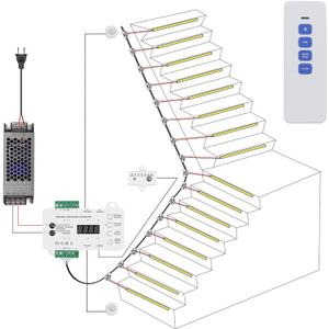 Intelligent Motion Sensor LED Stair Light Kit with Main Wire& Daylight Sensor, Step by Step Control LED Step Light Indoor with Remote (16 Stairs,6000K) (Upgraded 16 Stairs-Cool White)