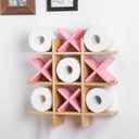 Weysat Tic Tac Toe Toilet Paper Holder Stand Bathroom Wall Decor Rustic Wooden Hanging Storage Freestanding Wall Mounted Shelves Decor for Toilet Tissue Farmhouse(Wood Color, Pink)