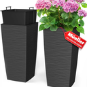 Mueller M-Resin Heavy Duty Tall Planters for Outdoor Plants, Indoor Grande Plant Pots, Boxes, Trees, Flower Pots, 2-Piece Set, 24”, Modern Design, Built-in Drainage, Front Porch Decor, Dark Gray 3,4 Gallon