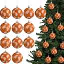 12 Pack Mexican Christmas Tree Ornaments 2.36 Inch Talavera Decorations Balls, Plastic Hanging Decor for Xmas Holiday Party Spanish Our Lady of Guadalupe Gifts(Brown and White,Retro)