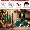 Baquler 4 Sets Flameless Christmas Tree Taper Candles with Holders Remote Control 9.7 LED Taper Candles Battery Operated Candlesticks with 3D Flickering Flame for Holiday Window Fireplace Decor
