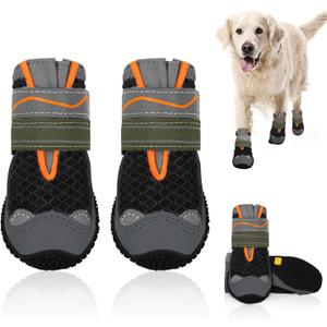 SlowTon Dog Shoes for Large Small Medium Dogs - Breathable Dog Boots for Summer Hot Pavement, Paw Protector for Outdoor Walking Winter Snow, Anti-Slip Rubber Dog Booties for Hard Floor (Black Orange, 7)
