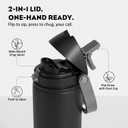 POWCAN 24 oz Insulated Water Bottle for Sports: Push-Button Spout & Quick-Flip Straw, Leakproof, Keep Cold 24Hrs, Fits Car Cupholder, Stainless Steel Bottle for Travel, Gym, School (Midnight Black)