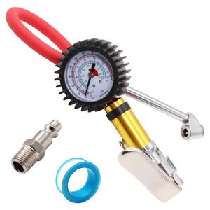 Tire Pressure Gauge with Inflator, 220 PSI Air Pressure Gauge for Tires, 2.5" Pressure Reader, Extended Straight-on Air Chuck Q-049