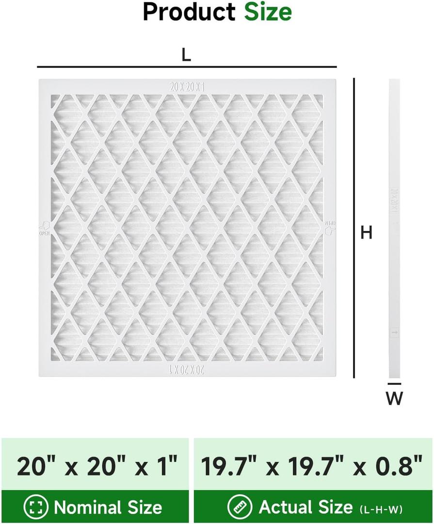 Future Way 20x20x1 Air Filters, 1-Pack with Reusable Frame, MERV 8, MPR 700 AC Furnace Filters, Space Saving & Cost-effective