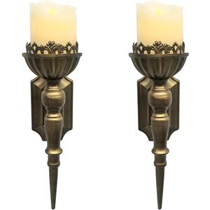Gold Candle Sconces Set of 2 - Metal Wall Candle Holders for Pillar - Vintage Brass Wall Dcor for Living Room Bathroom Dining Room