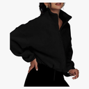 Oinzen Women's Solid Long Sleeve Stand Collar Zip Up Cardigan Sweatshirt Winter Fleece Oversized Pullover Tops 2023 Trendy Outfits, Size Small