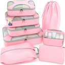 Shacke Premium 8 Packing Cubes Set - Lightweight Mesh Travel Luggage Organizers with Laundry Bag, 8-Piece Suitcase Storage System (Summer Pink)