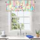 Easter Valances for Windows, Spring Easter Eggs Bunny Kitchen Short Curtains Wood Grain Farmhouse Window Treatment Rod Pocket Valance for Living Room Bedroom Bathroom 42 x 12 Inch (Lst-fhj01074)