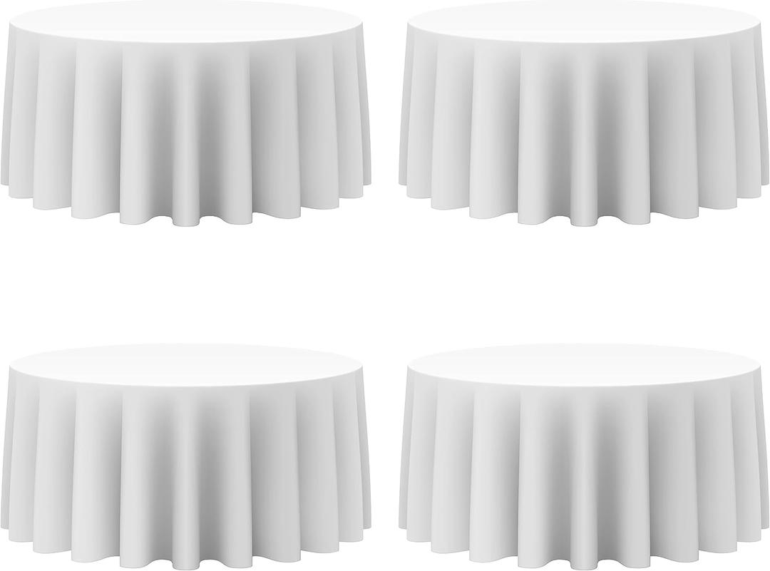 BRILLMAX 4 Pack White Round Tablecloths 132 Inch for 72 Tables - 150 GSM Polyester Fabric, Floor Length Drop, Water, Stain & Wrinkle Resistant Cloth Cover for Wedding Reception Banquet Dining