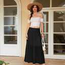 Bsubseach Chiffon Pleated Maxi Skirt for Women Elastic High Waist Flowy A line Casual Skirt 2026 Summer Skirts Black (Black, M)
